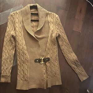 M, 23-25” Bust Lauren Ralph Lauren Cotton Camel Leather Bucke Sweater Classic